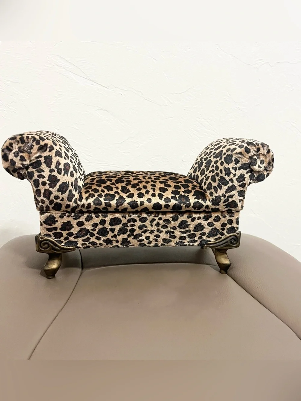Miniature Chaise Lounge Jewelry Box Leopard Print Velvet Small Couch Trinket Cas